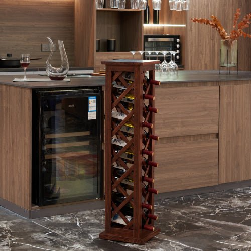 Wooden Winerack: 12-Bottle Freestanding Walnut Wine Rack – Elegant Display Stand For Kitchen And Cellar - Walnut color - Image 1