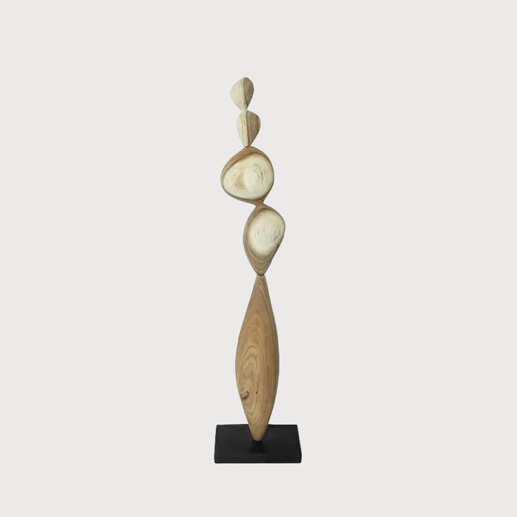 Antique Wabi-Sabi style wood sculpture by WoodyKitchenware, featuring a rustic, handcrafted solid wood art piece for floor decoration
