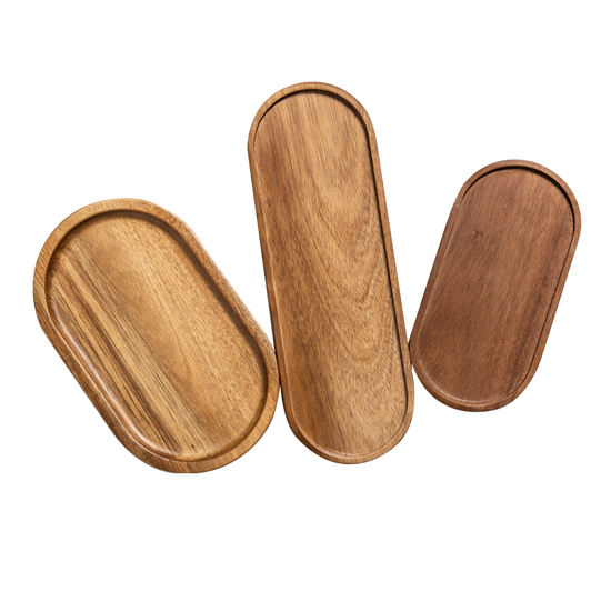 Japanese Style Solid Wood Oval Tray | Minimalist Serving Plate & Desktop Organizer