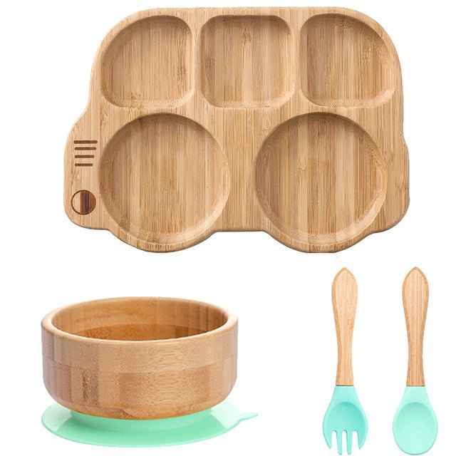 Eco-Friendly Wooden Feeding Bowls for Children – Bamboo Dinnerware Set