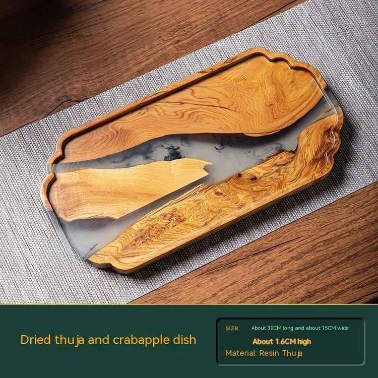 Epoxy-Enhanced Dry Rectangular Wooden Tray – Elegant Bamboo & Resin Tea Tray
