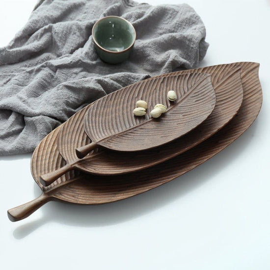 Handmade Wooden Leaf Tray – Dim Sum & Fruit Serving Plate.