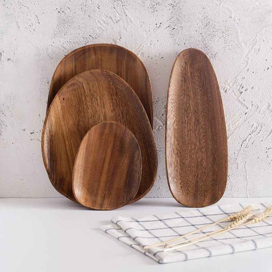 Rustic Acacia Wood Irregular Tray – Handcrafted Cake & Dinner Plate for Home & Hotel Use