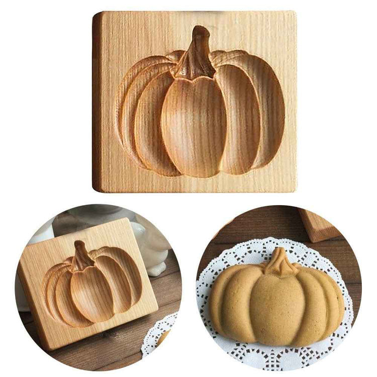 Wooden Pumpkin Cake Embossing Mold – Traditional Hand-Carved Baking Tool