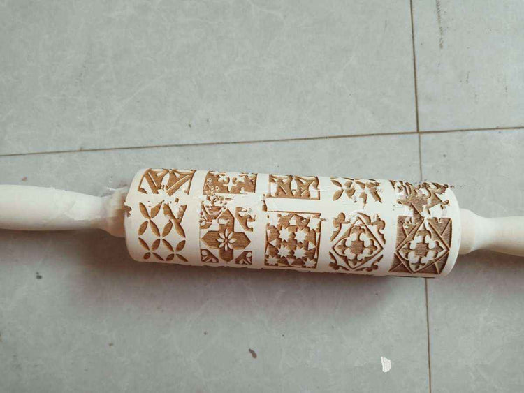Wooden Square Embossed Rolling Pin – Window Grille Pattern