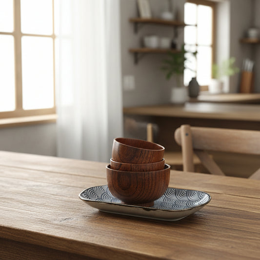 Wooden Japanese-style rice and soup bowl by WoodyKitchenware, warm, versatile, eco-chic, handcrafted wooden bowl for Asian cuisine.