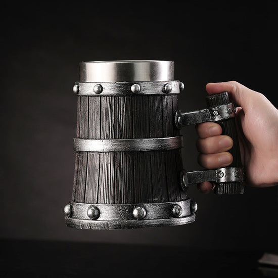 Large handle beer mug by WoodyKitchenware with a monolithic pylon design, handcrafted ceramic vessel for beer drinking.