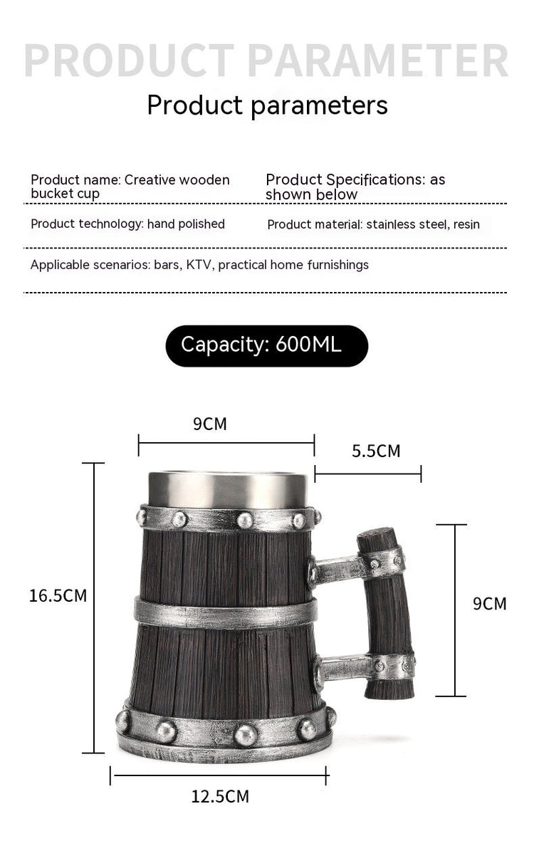 Large handle beer mug by WoodyKitchenware featuring a monolithic pylon design, 600ml capacity, handcrafted wooden vessel.