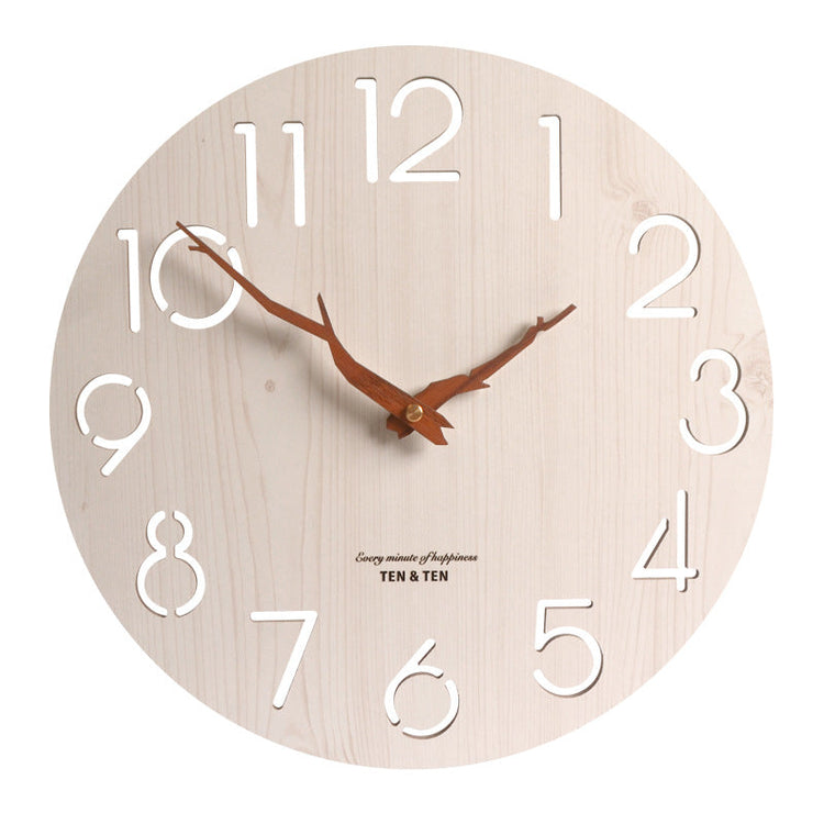Wooden wall clock by WoodyKitchenware, 12-inch creative design with elegant, whisper-quiet movement, perfect for stylish home decor.