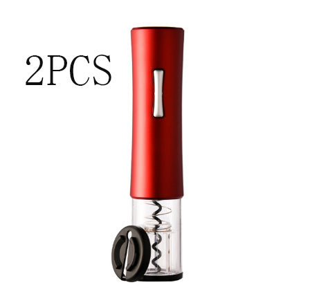 Black electric wine opener set by WoodyKitchenware with automatic corkscrew, foil cutter, and can opener on a sleek countertop.