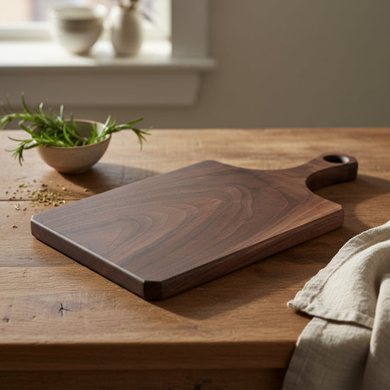 Black Walnut Log Breadboard by WoodyKitchenware, raw rustic wood with natural grain, ideal for serving or food prep.