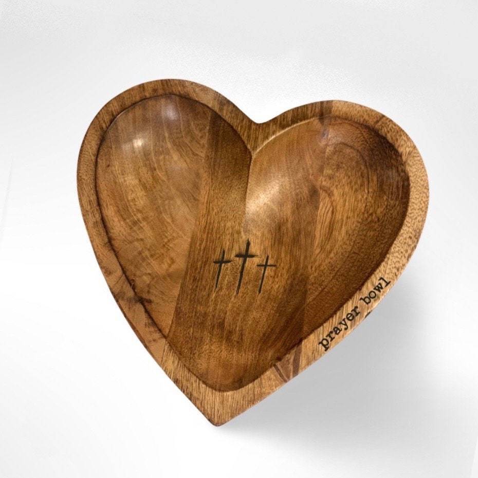Wooden Heart Prayer Bowl by WoodyKitchenware, a handcrafted wooden gift for reflection and thoughtful meditation.