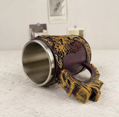 Handcrafted Viking Pirate Mug by WoodyKitchenware featuring Norse seafarer design, perfect for enjoying drinks in a unique style.