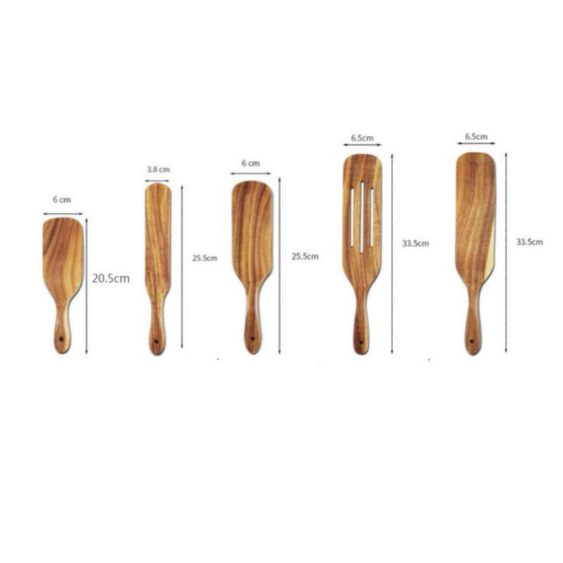 Set of WoodyKitchenware Acacia long-handled spatulas with wooden handles, ideal for mixing and cooking.
