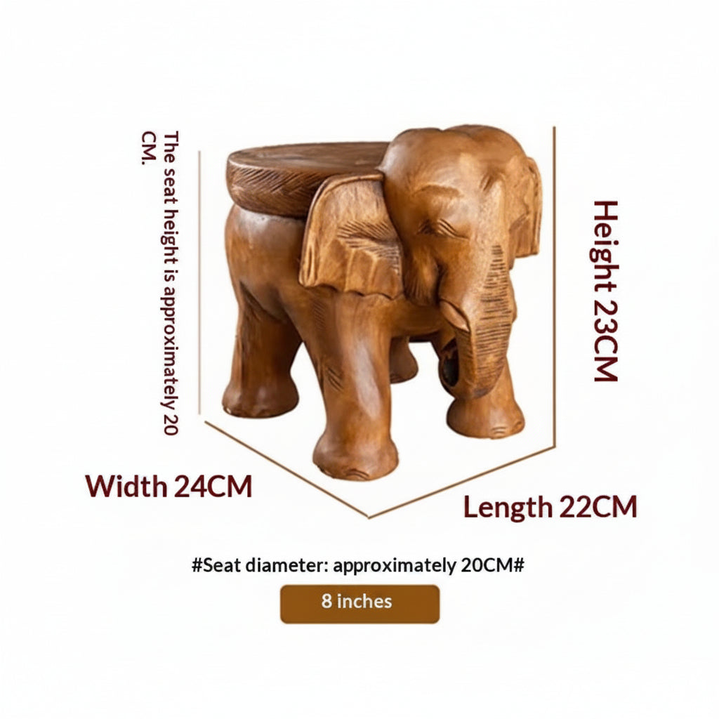 Solid wood elephant side table by WoodyKitchenware featuring carved elephant design, compact and rustic for living room decor.