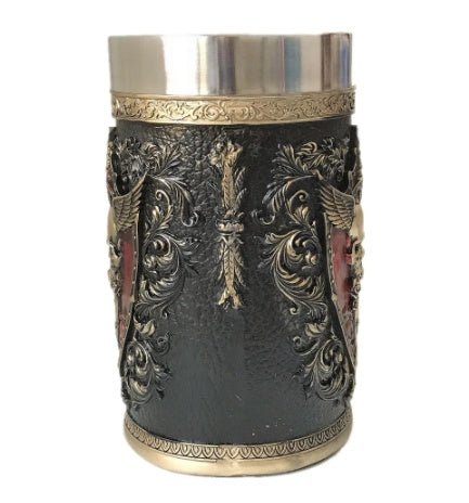 Yellow Sword Beer Mug – Medieval Fantasy Tankard, Stainless Steel Novelty Viking Goblet.