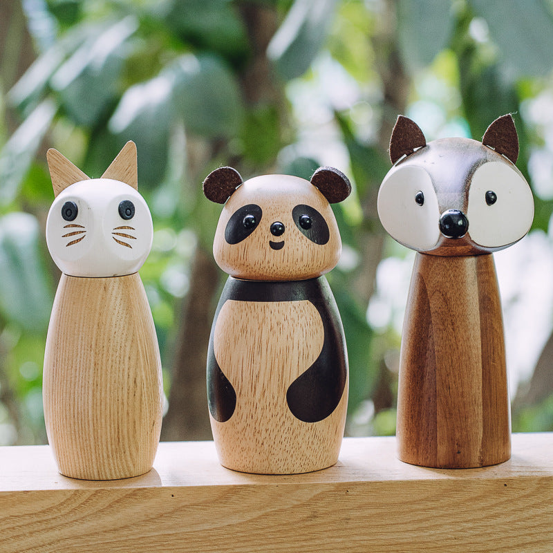 Charming Wooden Seasoning Grinder | Ceramic Core, Eco-Friendly Finish, Cute Animal Designs by WoodyKitchenware
