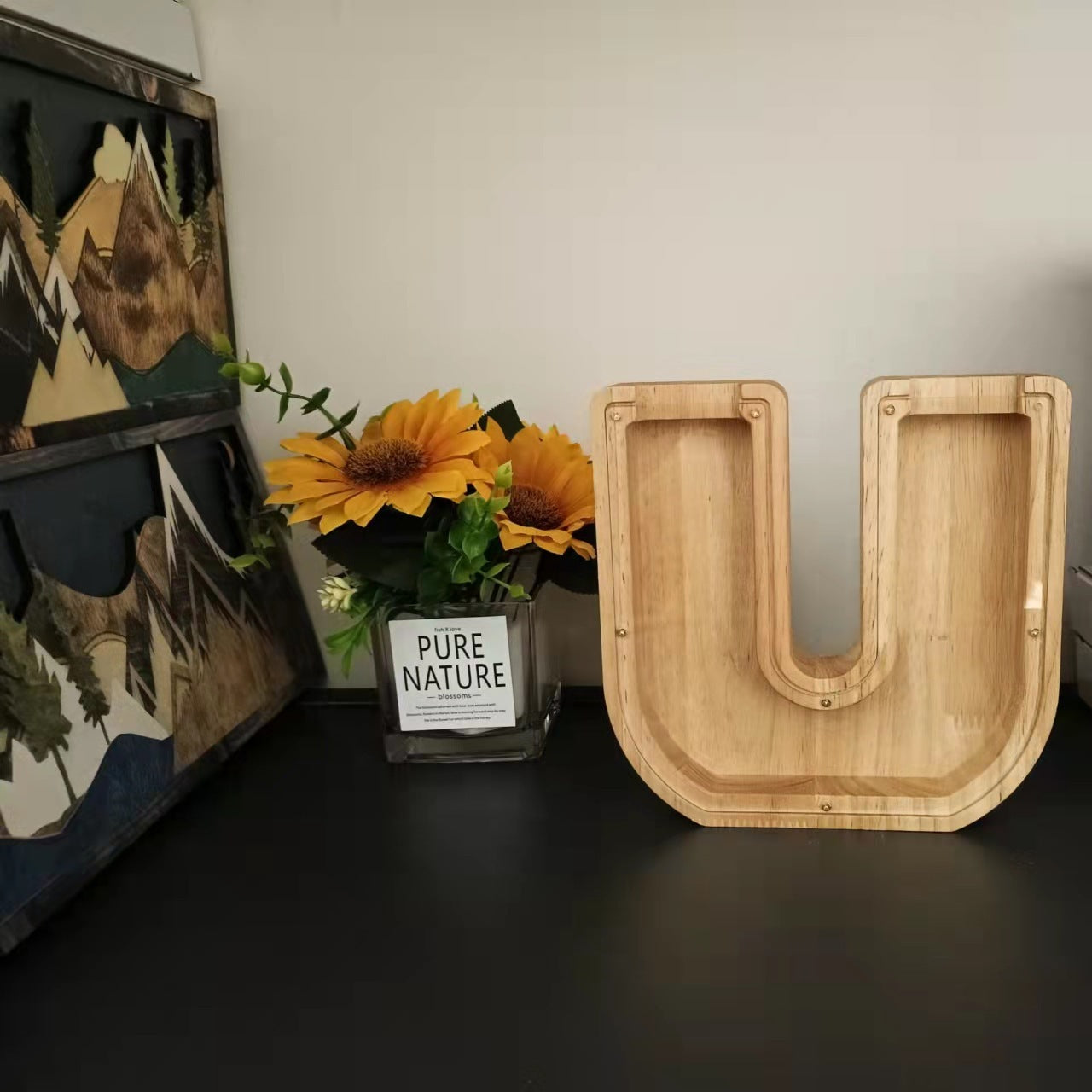 Wooden Letter Coin Bank for Decorative Ornaments