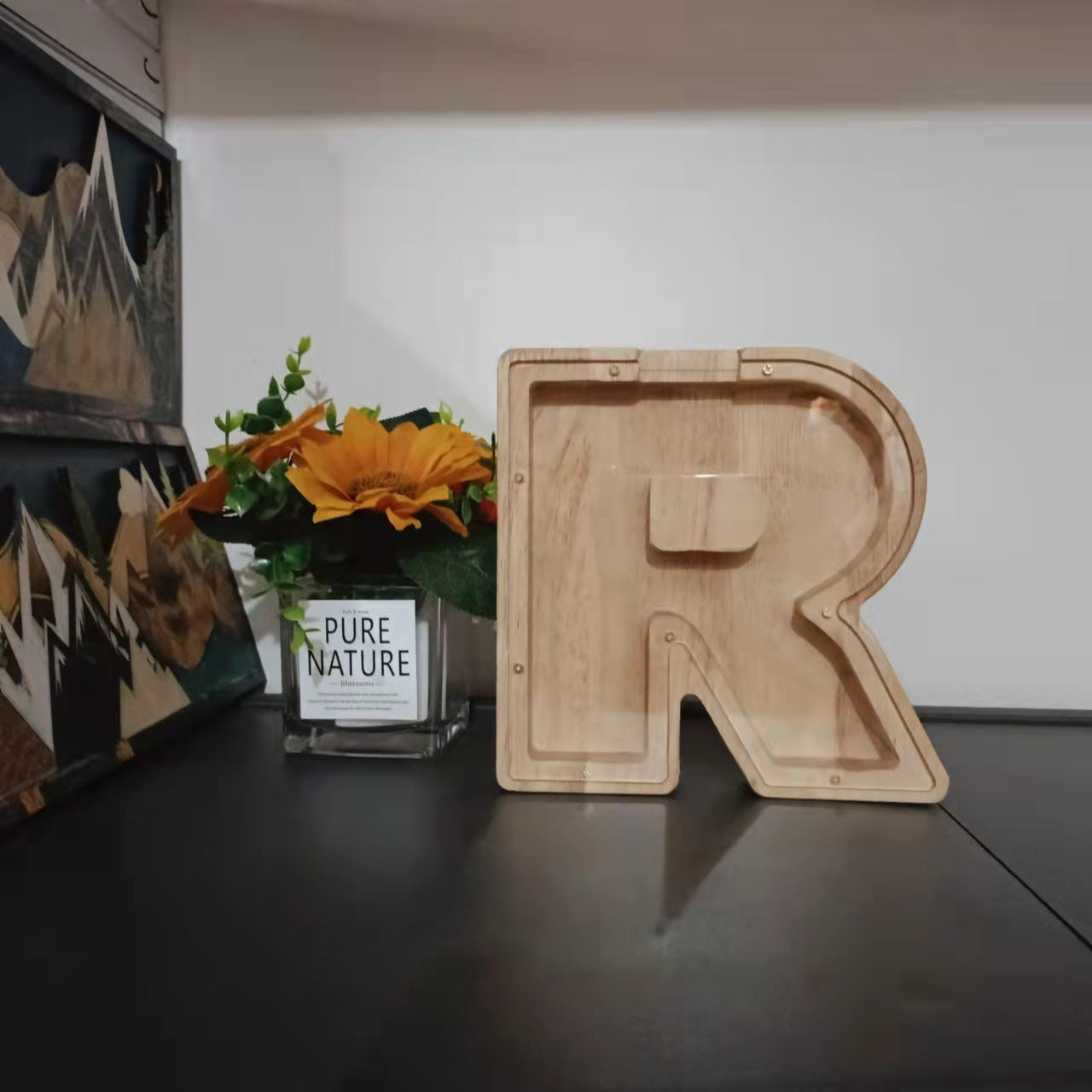 Wooden Letter Coin Bank for Decorative Ornaments