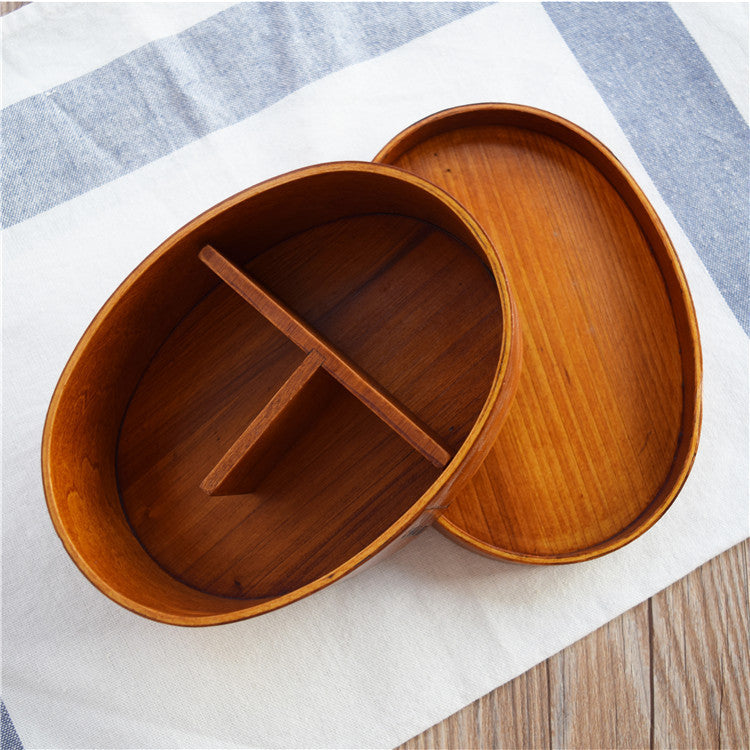 Round Wooden Bento Box - Brown, Traditional Japanese Lunch Box