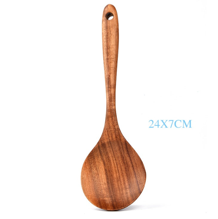 Teak Wood Kitchen Utensil Set: Spoon, Ladle, Turner, Colander, Skimmer & More