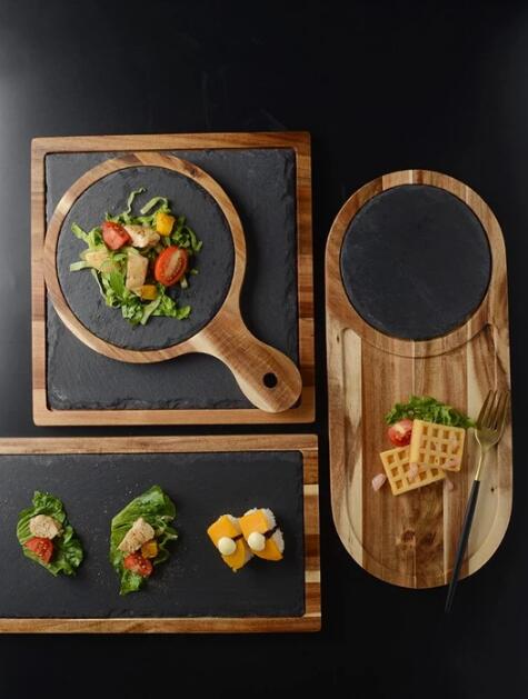 Black Wood Pizza Dish Plate - Premium Wood by Woody Kitchenware