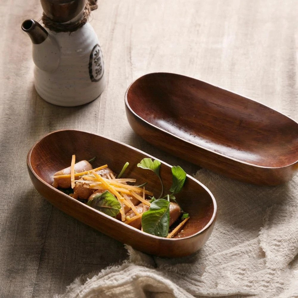 Acacia Wood Canoe-Shaped Dish - Unique Serving Bowl