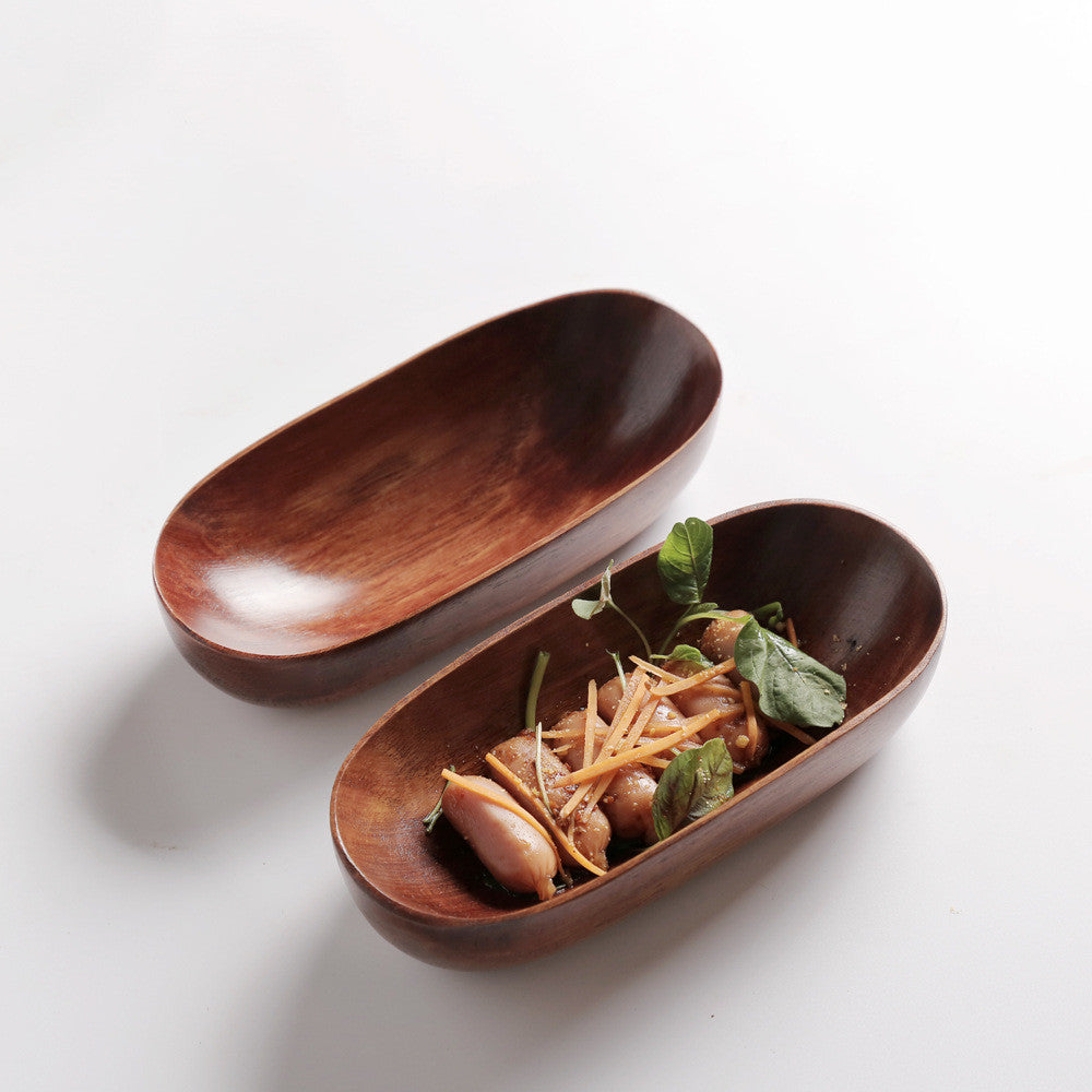 Acacia Wood Canoe-Shaped Dish - Unique Serving Bowl