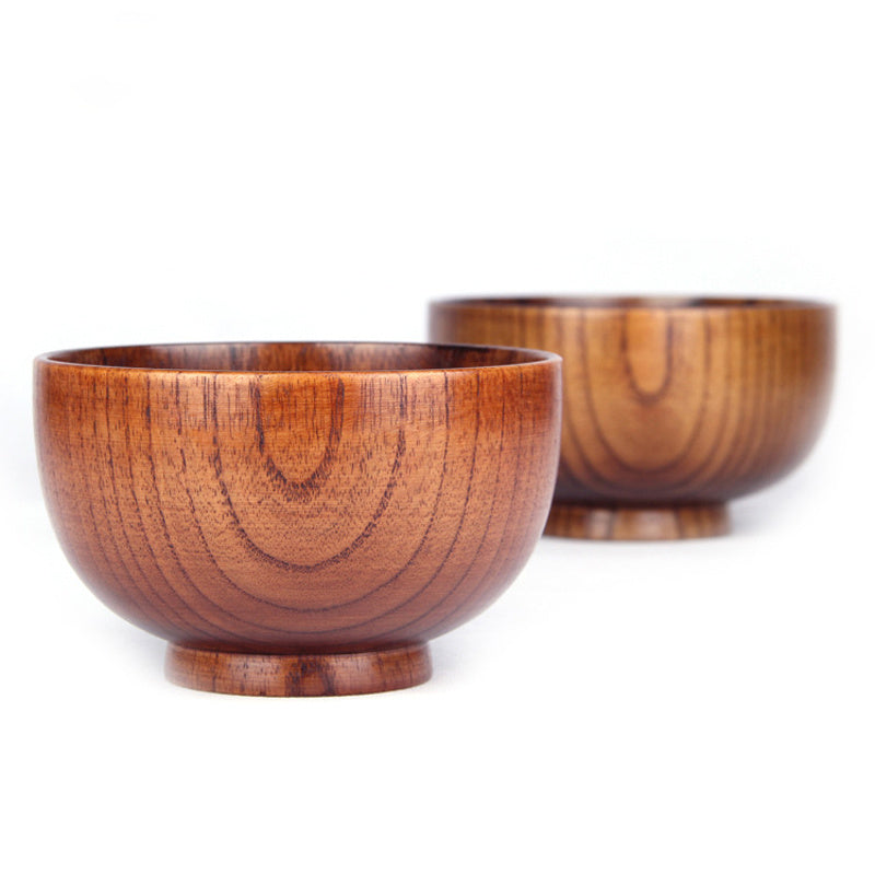 Cuenco de madera de estilo japonés Cuenco de madera para sopa de arroz Cuenco para ensalada Recipiente para alimentos Cuenco grande y pequeño para niños Vajilla Utensilios de madera