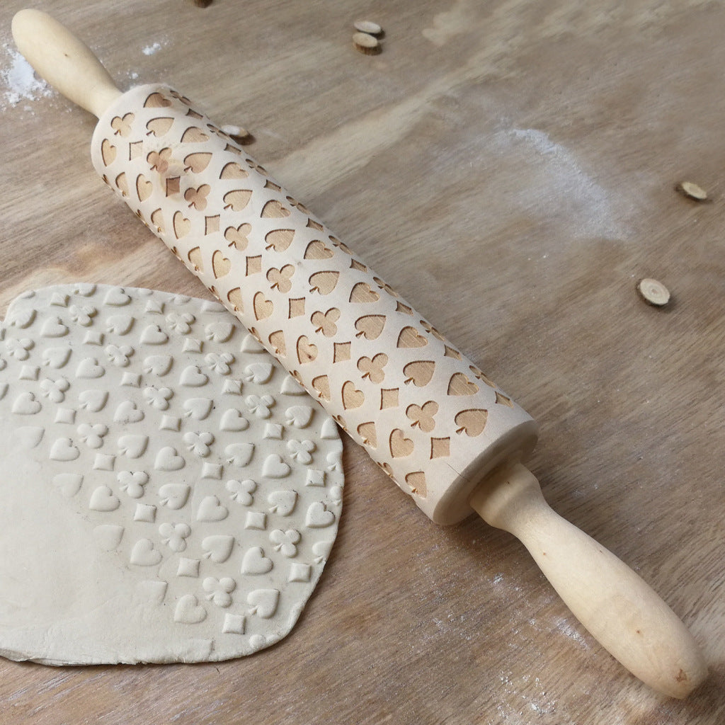 Wooden Christmas Poker Rolling Pin with Festive Print