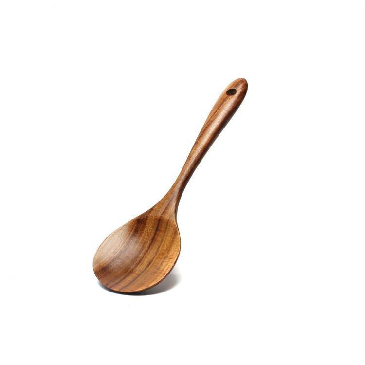 Espátula de madera de acacia para utensilios de cocina antiadherentes Espátula de madera de mango largo Cuchara de madera Juego de cucharas de sopa de madera