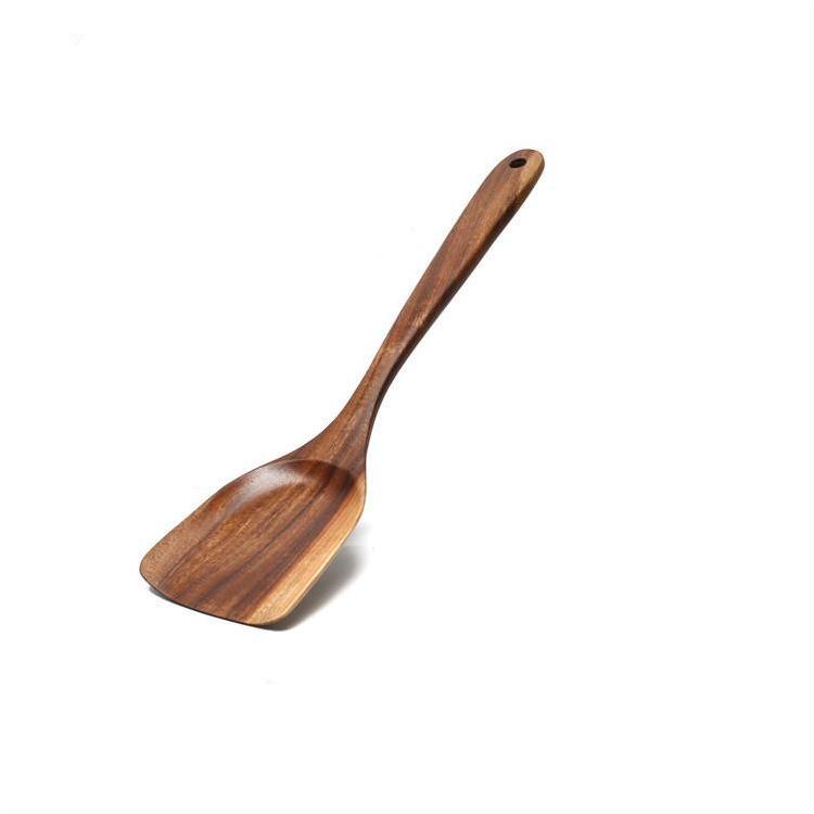 Espátula de madera de acacia para utensilios de cocina antiadherentes Espátula de madera de mango largo Cuchara de madera Juego de cucharas de sopa de madera