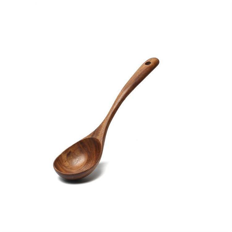 Espátula de madera de acacia para utensilios de cocina antiadherentes Espátula de madera de mango largo Cuchara de madera Juego de cucharas de sopa de madera