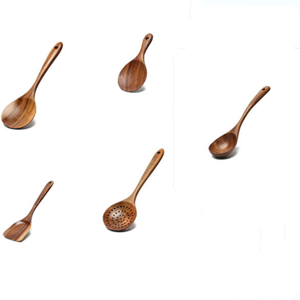 Espátula de madera de acacia para utensilios de cocina antiadherentes Espátula de madera de mango largo Cuchara de madera Juego de cucharas de sopa de madera