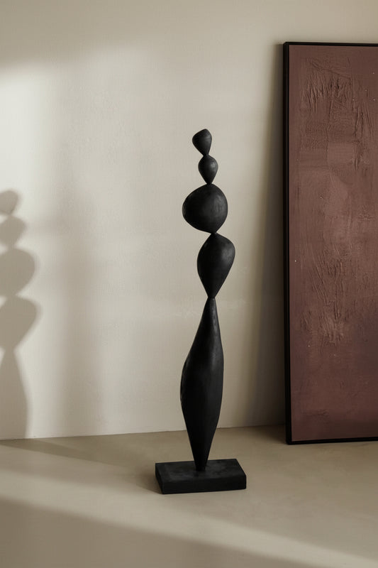 Antique Wabi-Sabi style wooden sculpture by WoodyKitchenware, featuring a minimalist, rustic art floor decoration with natural wood finish.