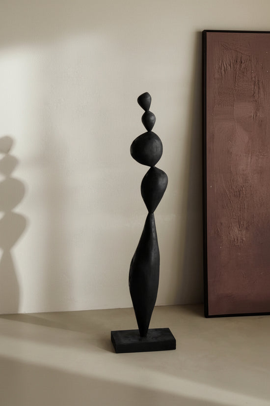 Antique Wabi-Sabi style wooden sculpture by WoodyKitchenware, featuring a minimalist, rustic art floor decoration with natural wood finish.
