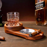 Wooden Ashtray: 2-in-1 Wooden AshTRAY With Whiskey Glass Holder – Rustic Cigar Tray For Home And Office
