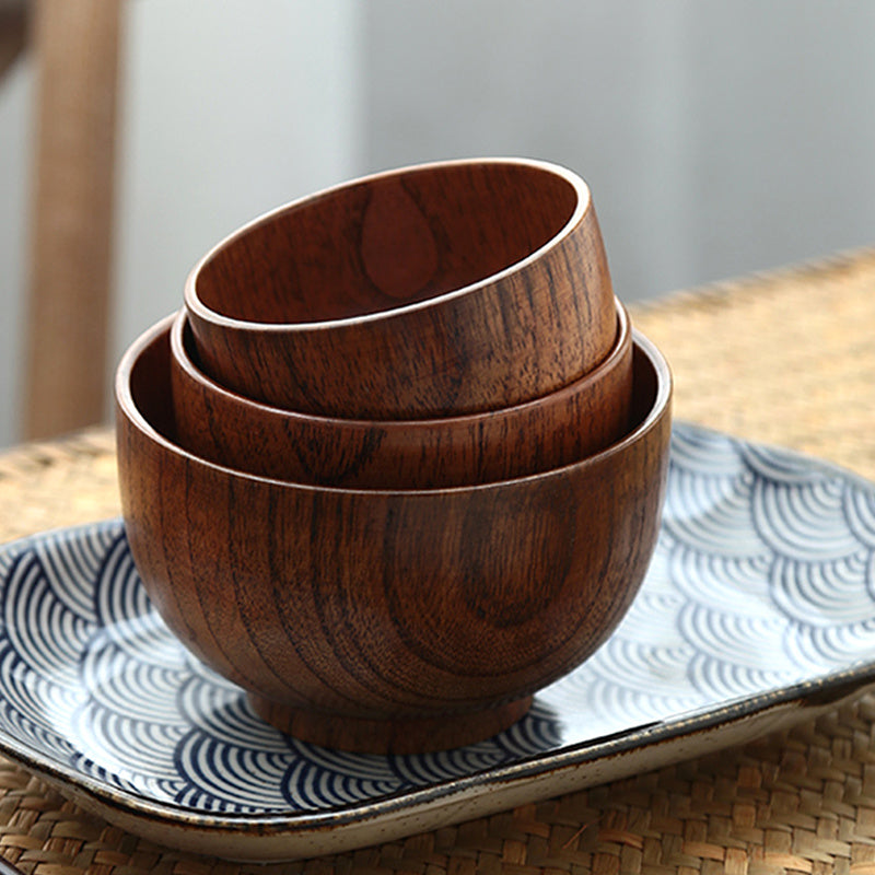 Japanese-Style Wooden Bowls - Rice, Soup, Salad & Kids' Sizes - Natural Tableware Set