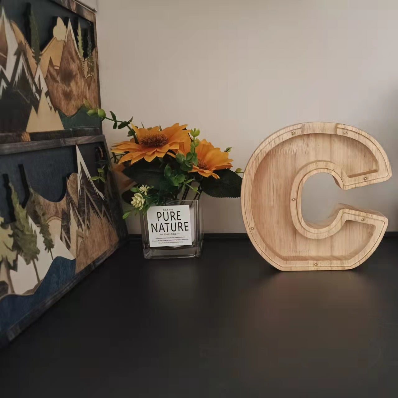 Wooden Letter Coin Bank for Decorative Ornaments