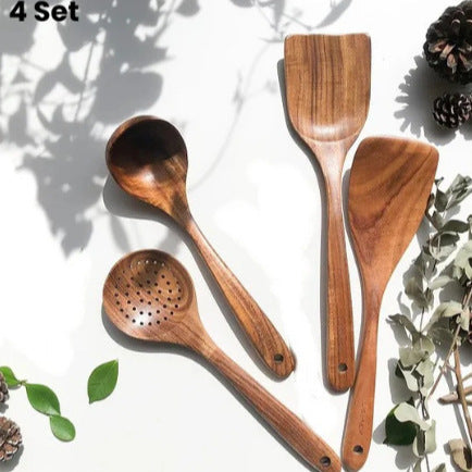 Ensemble d&#39;ustensiles de cuisine avec spatule en bois