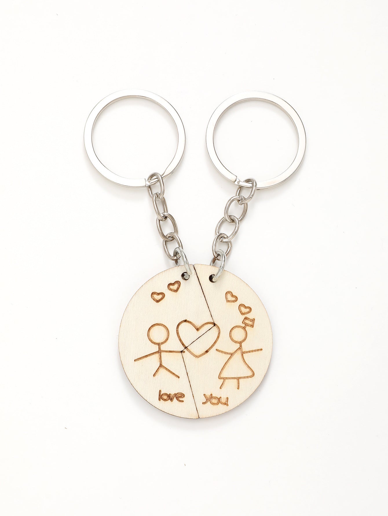 Pendentif en bois avec boucle de clé pour couple