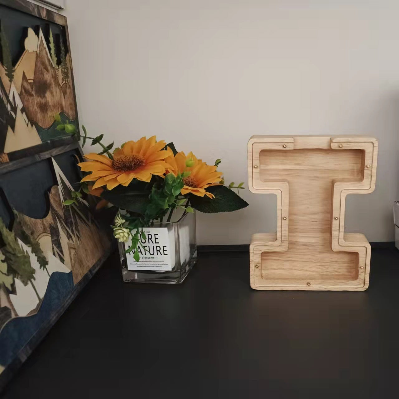 Wooden Letter Coin Bank for Decorative Ornaments