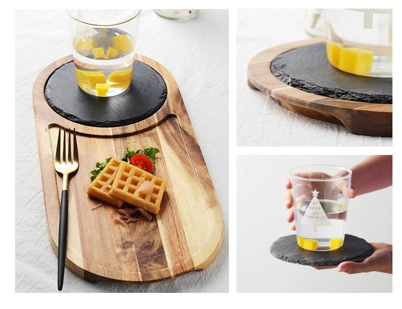 Wooden Pizza Board: Marble Accent Pizza Plate Woody&