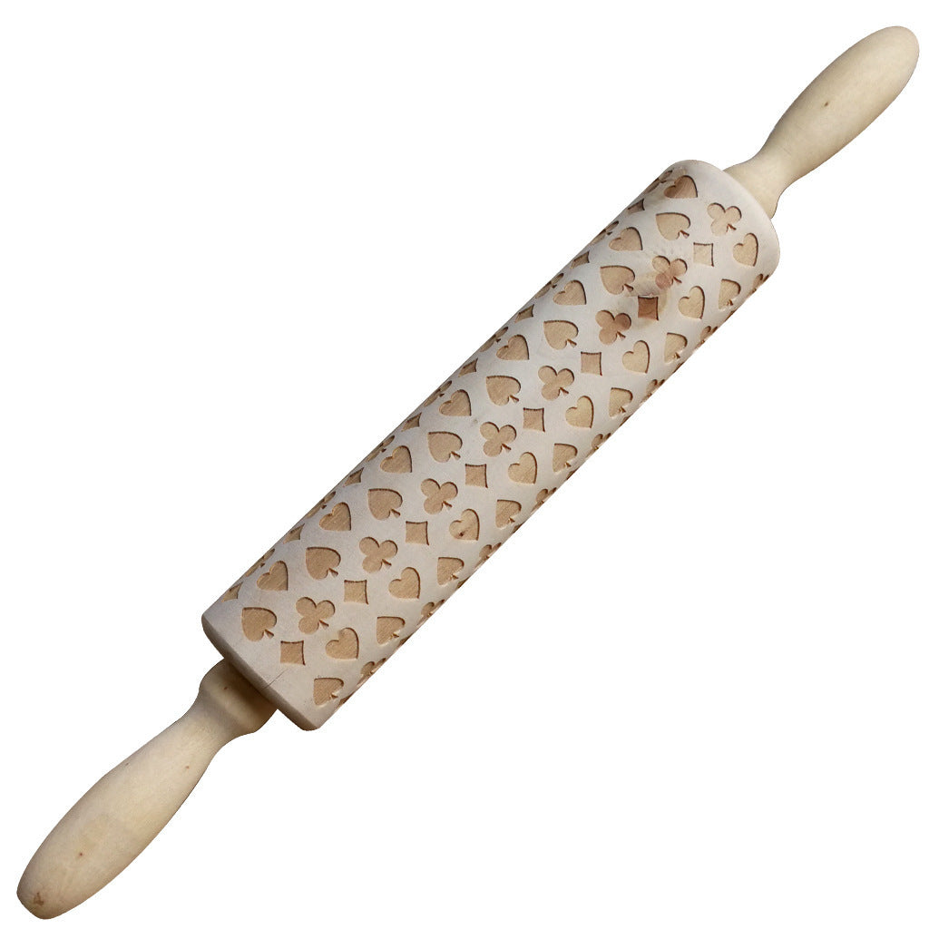 Wooden Christmas Poker Rolling Pin with Festive Print