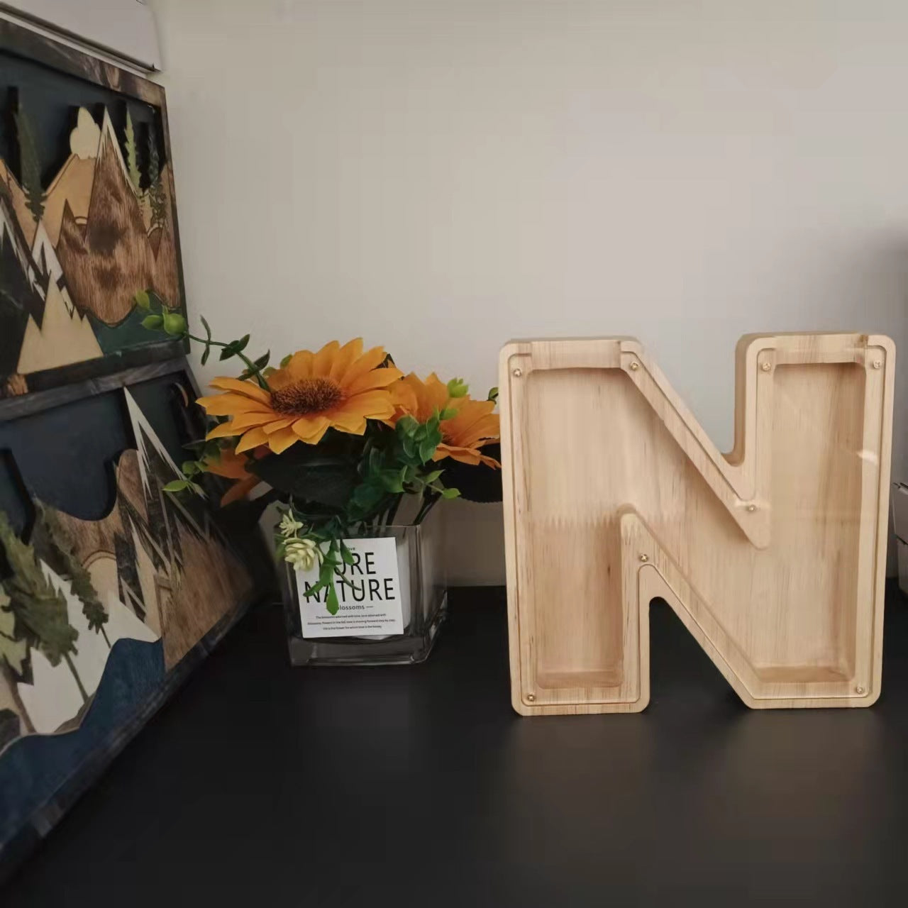 Wooden Letter Coin Bank for Decorative Ornaments