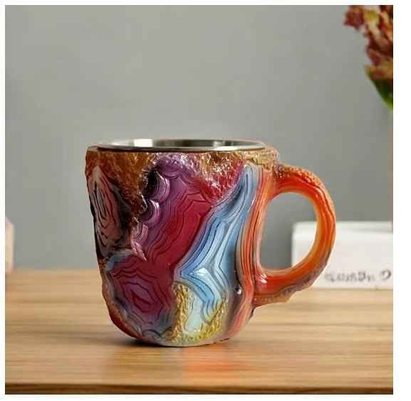 400ml Resin Mineral Crystal Coffee Mug with Handle – Elegant & Durable Tea Cup