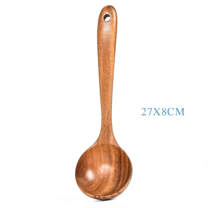 Teak Wood Kitchen Utensil Set: Spoon, Ladle, Turner, Colander, Skimmer & More