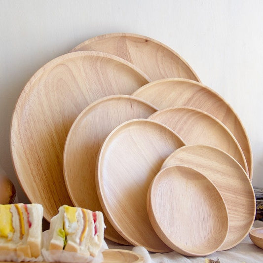 Round Japanese-Style Wooden Tray - Versatile Serving for Home