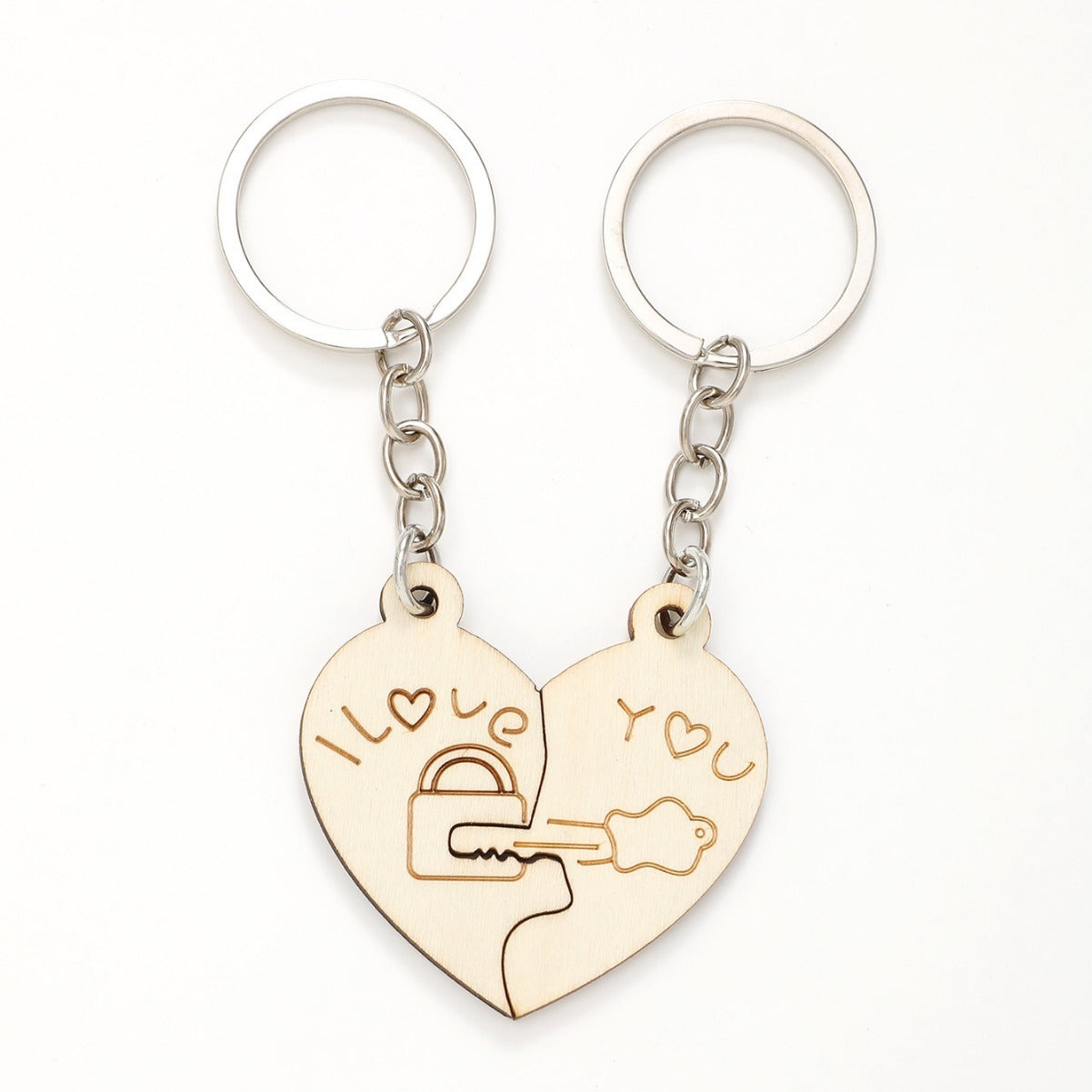 Pendentif en bois avec boucle de clé pour couple