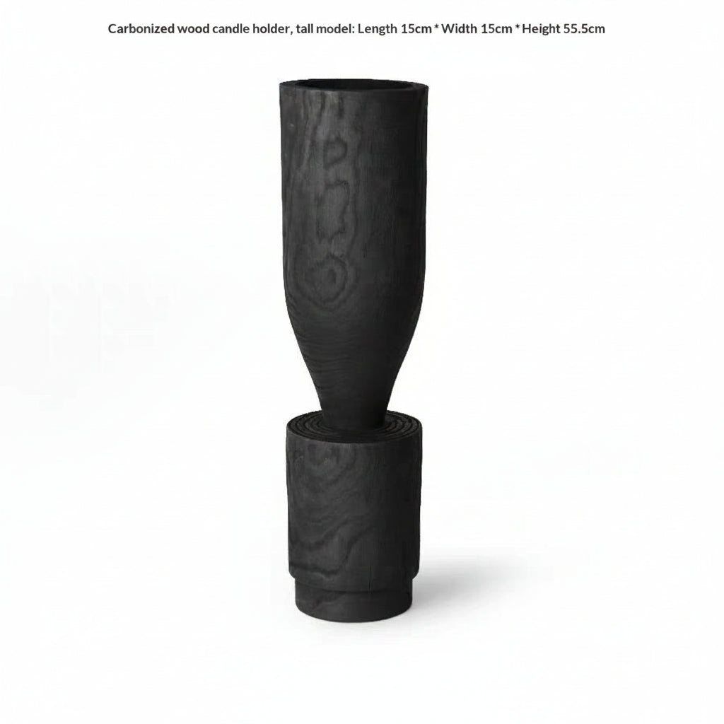 Rustic Wabi-Sabi carbonized wood vase by WoodyKitchenware, featuring natural textured finish for artistic home decor display.
